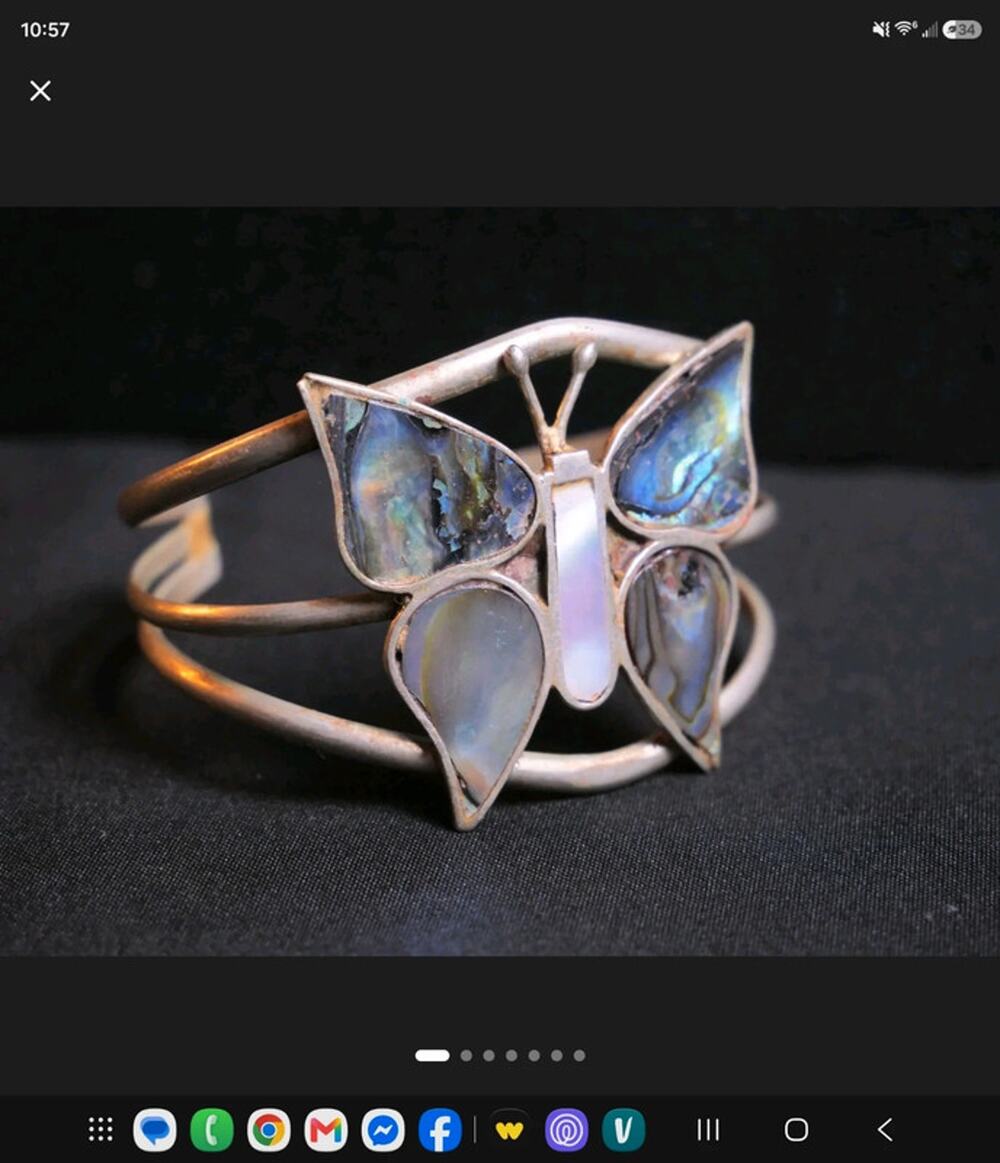 vintage mother of pearl vintage Mexican butterfly cuff .925